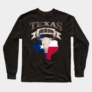 1980s Western Bull Skull Born and Raised Lone Star Texan Texas Long Sleeve T-Shirt